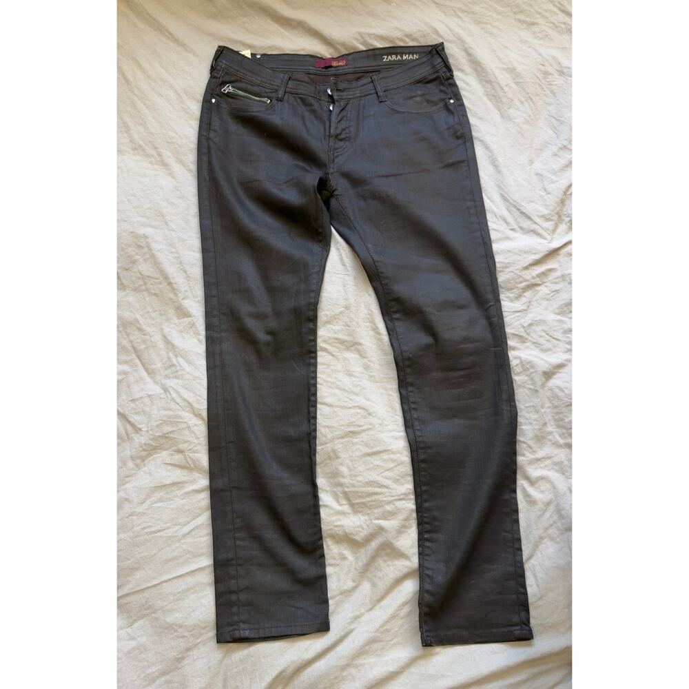 ZARA MAN Dark Brown Waxed Nylon Elastane Men's Jeans